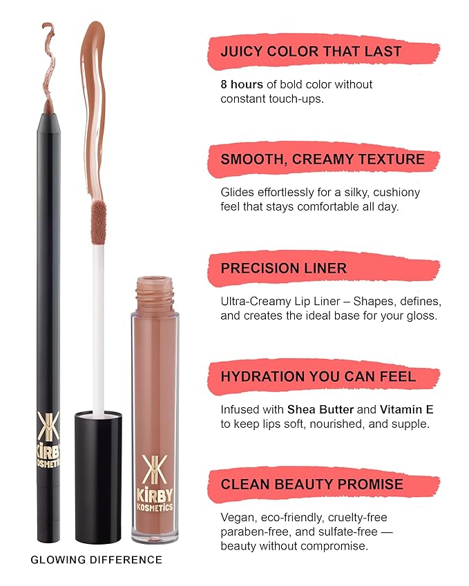 Lip Kit Duo ? Glowing Different - TikTok-Viral Precision Liner &amp Glossy Liquid Lipstick Clean 2-Step Set with Hydrating Long-Wear Color ? Bold Inclusive Beauty for Everyday Konfidence