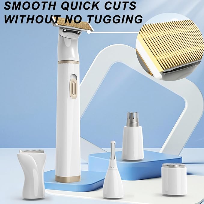 Electric Bikini Trimmer for Women - 5 in 1 Electric Shaver for Women Waterproof Pubic Hair Trimmer and Facial Hair Remover Replaceable Razors &amp Nose Hair Trimmer Rechargeable Women's Grooming K