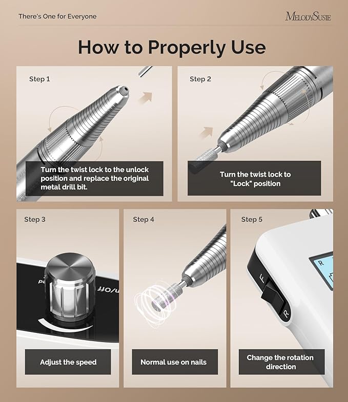 MelodySusie Entry-Level Clip-On Cordless Nail Drill SC320H 30000RPM Popular Classic E-File with LCD Display for Manicure Shaping &amp Gel Removal Perfect for Training Nail Art Practice &amp Home