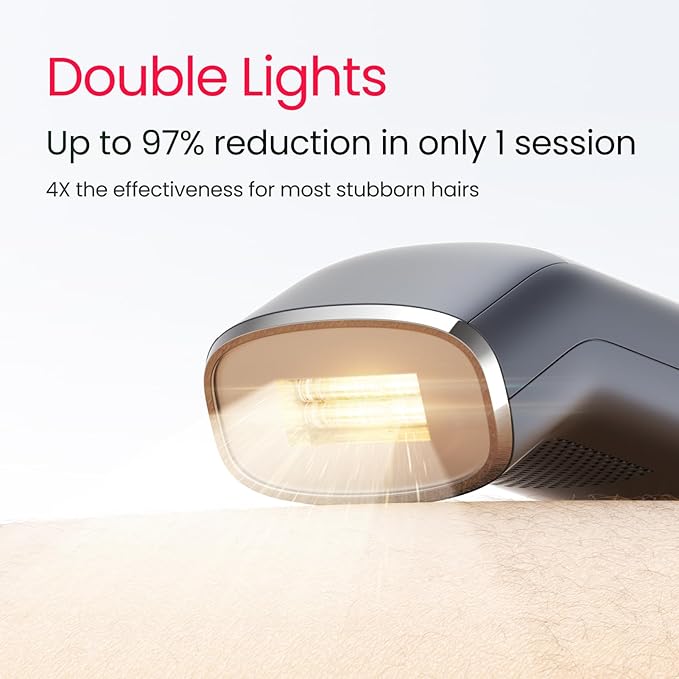 Dual Lights 100W Quadruple-Pulse IPL Laser Hair Removal Comfort 16.6 cm² Sapphire Ice-Cooling 35°F PHR Mode for Stubborn Hair Effective Hair Removal Device for Women and Men (Blue Grey)