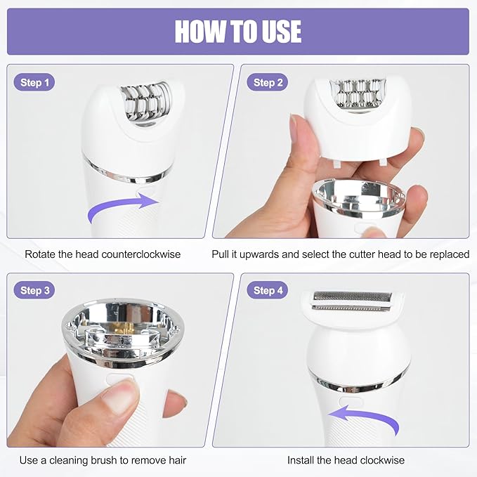 3.0 Women Face Epilator 7-in-1 Rechargeable Facial Hair Remover with LED Battery Display Facial Shaver for Face Eyebrow Nose Trimmer (White)