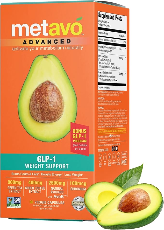 Metavo Advanced Weight Support ? Natural Diet Supplements with Essential Nutrients for Promoting Wellness Enriched with Avocados Green Tea Chromium &amp Green Coffee 90 Easy-to-Swallow Diet Pills