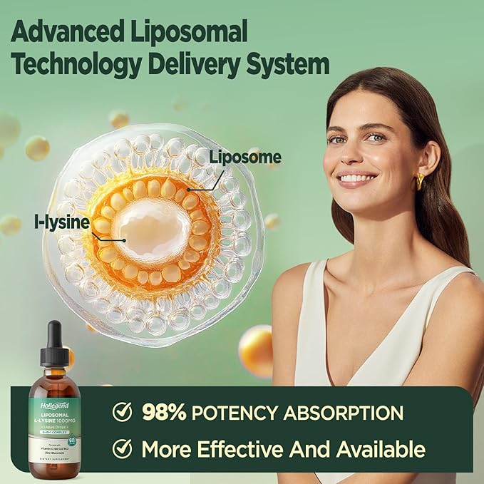 Liposomal L-lysine 1000MG Liquid Drops Lysine Supplement for Women &amp Kids with Vitamin C B6 D3 B12 &amp Zinc Gluconate Skin &amp Lip Health Immune &amp Collagen Production Support Lemon