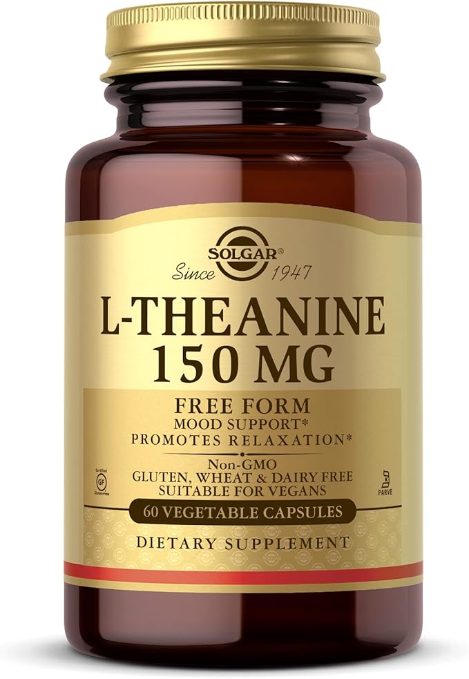 Solgar L-Theanine 150 mg - 60 Vegetable Capsules - Promotes Relaxation - Non-GMO Vegan Kosher &amp Gluten Free - 60 Servings