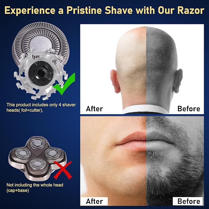 4pcs Shaver Replacement Blades for Skull Shaver Pitbull Boron PROTriple-ring Shaver Replacement Heads Compatible with Skull Shaver Pitbull Gold/Silver/Platinum/Diamond Pro Shaver and Palm Shaver