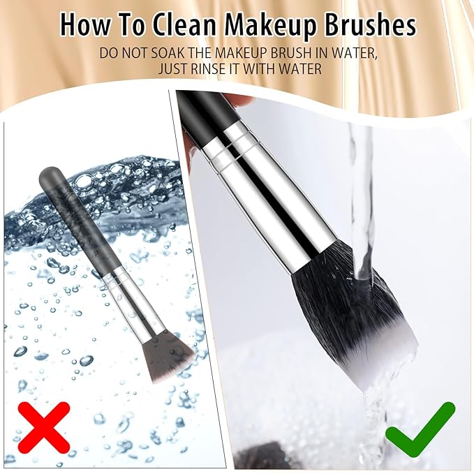 Baderke 20 Pcs Flat Top Foundation Brush Kabuki Cosmetics Synthetic Dense Face Blush Makeup Brush for Liquid Cream Powder Blending Buffing Stippling Face Makeup Tools