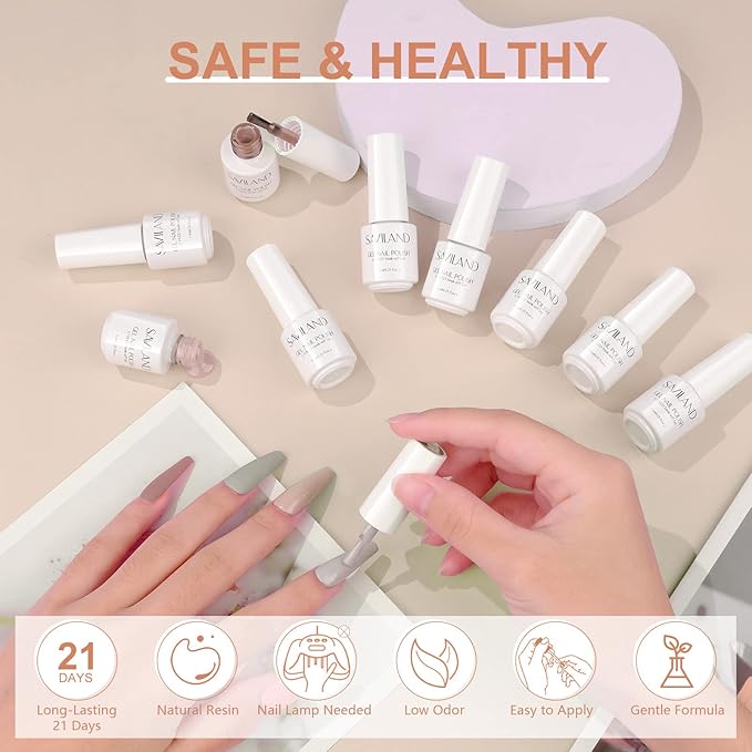 SAVILAND 33PCS Gel Nail Polish Set Classic Glitter White Soak-off U V Nail Polish with Base &amp Glossy Matte Top Gel French Manicure Nail Art Starter Set for Salon Home &amp Gifts