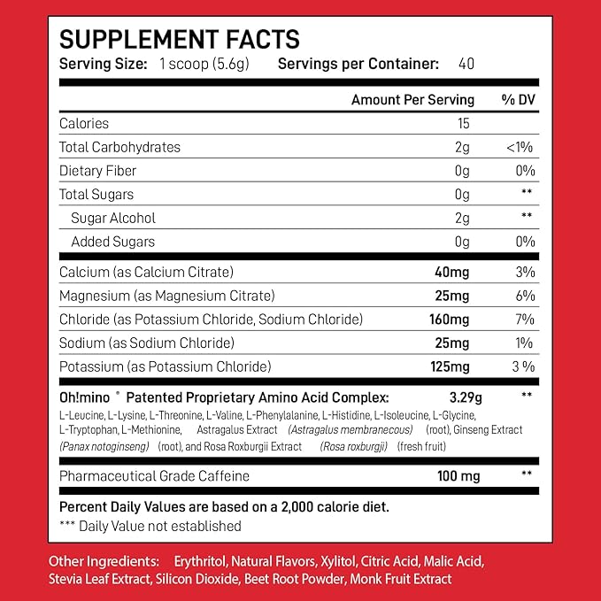 Oh!mino Essential Amino Acids Supplement Drink Powder Berry Blast Caffeinated Powder All 9 EAAs BCAAs and The Perfect Amino for Workouts Amino Energy and to Build Muscle and Recover Faster