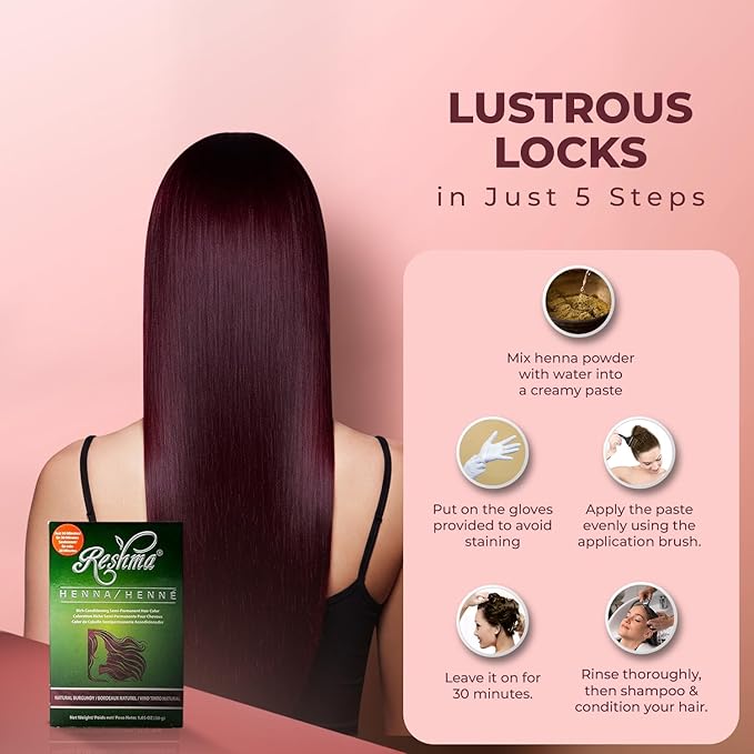 Reshma Beauty 30 Minute Henna Hair Color Infused with Organic Henna Lawsonia Inermis 100% Gray Coverage for Soft Shiny Hair Plant-Based Hair Dye?12.6 oz Pack of 12 (Burgundy)