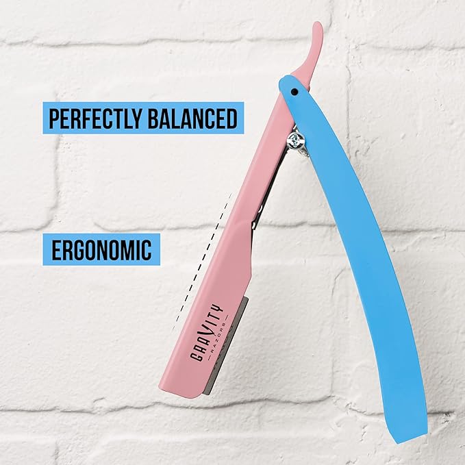 GRAVITY RAZORS Professional Straight Razor Kit ? Minimal Exposure Includes 10 Premium Blades 2mm Exposed Cotton Candy
