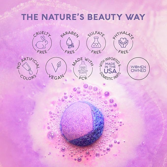 Nature's Beauty Lavender &amp Rosemary Bath Bomb Multi-Pack - Luxury Fizzy Spa Bath Bomb to Help Calm Soothe + Revive Dull and Dry Skin Made with Coconut Oil &amp Witch Hazel 5.5 oz (4 Pack)