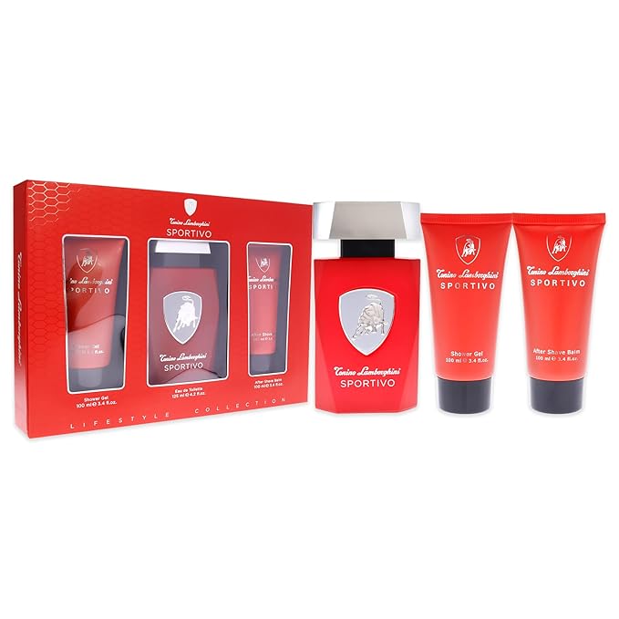Tonino Lamborghini Lamborghini Sportivo Men 3 Pc Gift Set 4.2oz EDT Spray 3.4oz After Shave Balm 3.4oz Shower Gel