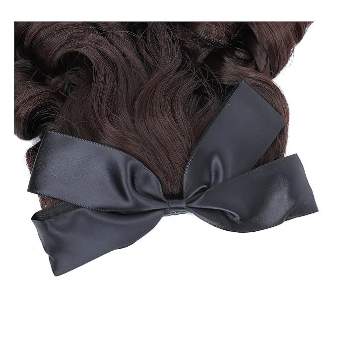 Regency Ponytail Hairpiece with Bow Spiral Curl Synthetic Half Wig Historical Colonial Lady Costume (Dark Brown) 2/33#