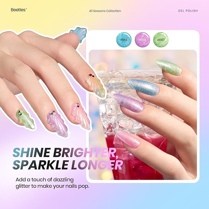Beetles Winter Gel Polish Set Cat Eye Gel Nail Polish 48 Colors Red Green Brown Blue Nude Pink Jelly Glitter Shell Shread Salon DIY at Home UV LED Needed Gifts for Women Vivid Moments