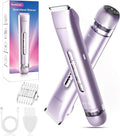 Bikini Trimmer for Women 2 in 1 Dual Head Womens Electric Shaver Electric Razors for Pubic Hair IPX7 Waterproof Rechargeable Facial Hair Removal for Shaving Underarm Leg Arm Body Face Purple