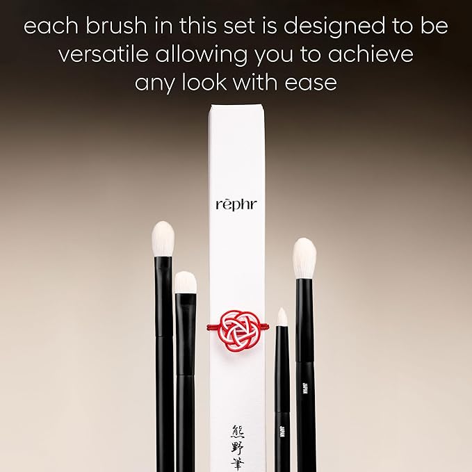 rephr The Core Eye Set ? 4 Natural Goat Hair Makeup Brushes for Blending Shading Detail &amp Crease Handmade in Kumano Japan