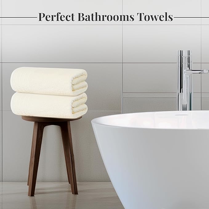 Tens Towels Pack of 4 Extra Large Bath Towels 30 x 60 Inches 100% Cotton Larger &amp Lighter Weight Quicker to Dry Super Soft and Absorbent Perfect for Bathroom Cream