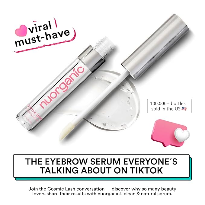 nuorganic 'Cosmic Brow' Eyebrow Serum for Growth | Natural Eye Brow Serum for Thicker Longer More Defined Brows | 4 Months Supply XL Size | Cruelty Free Made in USA