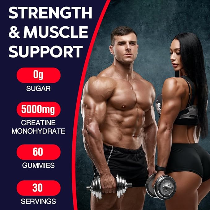 Creatine Monohydrate Gummies for Women &amp Men Taurine &amp B6 Chewable Creatina Pre Workout Gummies for Max Strength &amp Muscle Growth Energy Endurance Creatine for Men &amp Women - 1 Pack