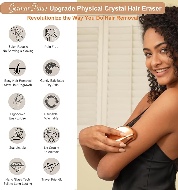 Crystal Hair EraserNatural Crystal Hair RemoverReusable Painless Nano Glass Hair Removal Device without ShaverGentle Crystal Epilator and Exfoliator for Soft Silky Skin(Gold)