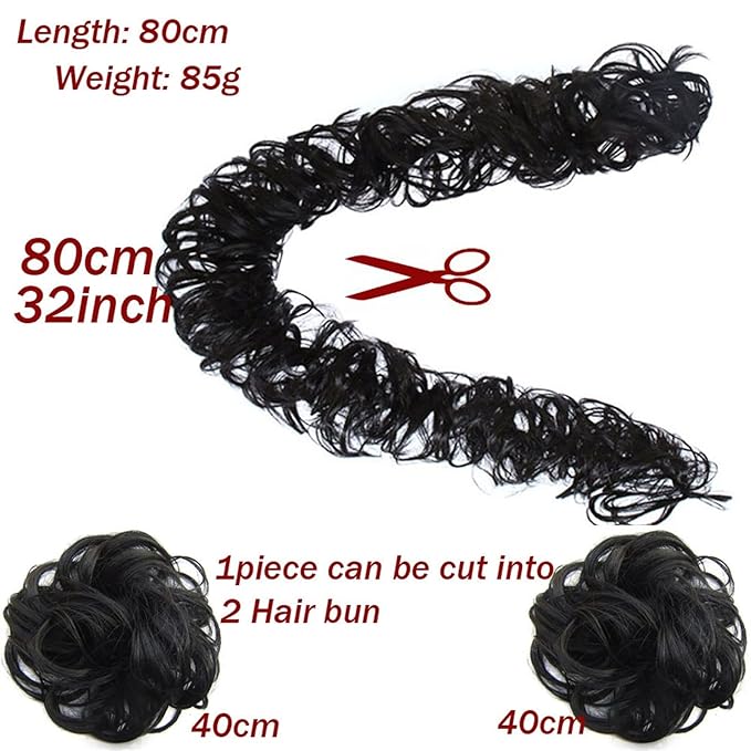 Hair Accessories Messy Bun Ponytail Hair Extensions 80cm Long with Elastic Rubber Band Synthetic Fluffy Wrap Wig Women Hair Bun Hair Pieces For Women(#1)