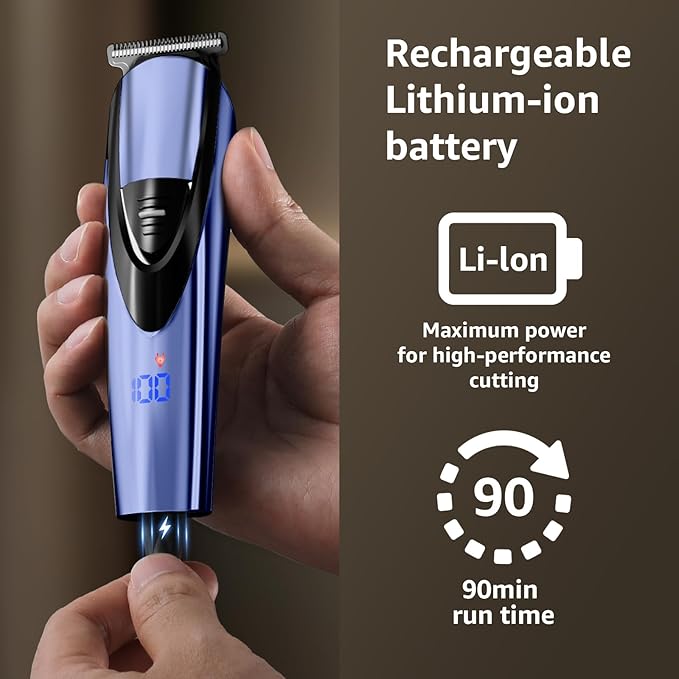 SHPAVVER Beard Trimmer for Men: Professional Barber Hair Clippers - 12-in-1 Cordless Grooming Kit - Waterproof Electric Razor with Turbo Speed &amp Precision Blades Blue