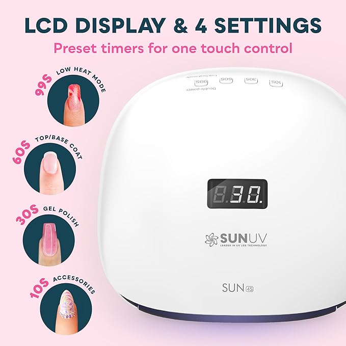 SUNUV UV LED Nail Lamp UV Light for Gel Polish with 4 Timer Settings Nail Dryer with LCD Display Removable Base SUN4S Black