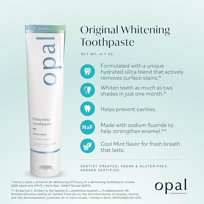 Opalescence Opal Teeth Whitening Toothpaste (Pack of 12) - Cool Mint Original Formula - Oral Care Gluten-Free - 4.7 Ounce Made by Ultradent -TP-5760-12