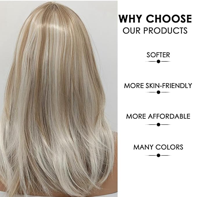 Long Mixed Blonde Layered Wig with Bangs Synthetic Replacement Wig for Women