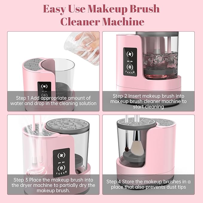 3 IN 1 Electric Makeup Brush Cleaner Machine With Makeup Brush Dryer-Holder-Portable Automatic USB Cosmetic Brushes Cleaner Tool for All Size Beauty Makeup Brush SetEyeshadow Blush Brush (Rose Pink)