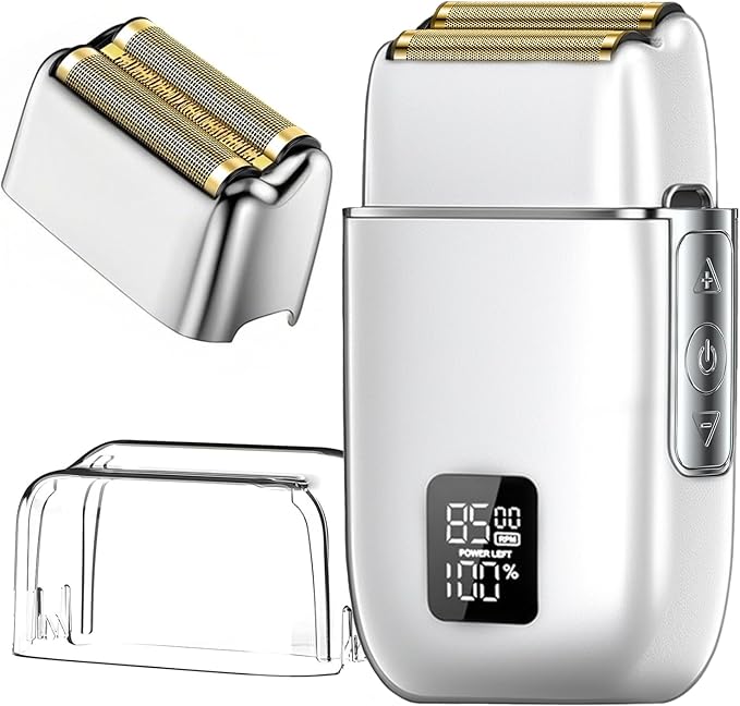 Electric Foil Shavers for Men 3 Speed Electric Razor for Men High Speed Dual Floating Blades IPX7 Waterproof Wet &amp Dry LED Display USB Type C Charging Foil Razor for Face/Beard/Head (Silver)