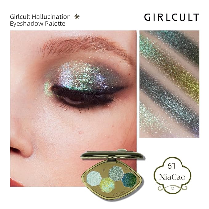 GIRLCULT 4-Color Sparkle Eyeshadow Palette ? All Shimmer Blue Green Eyeshadow Quad Highly Pigmented Glitter Finish Long-Lasting &amp Blendable Cool Toned Eye Makeup for Daily or Party Looks #61