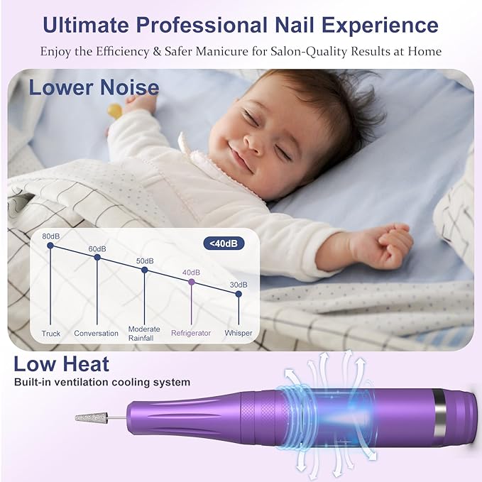 Professional Nail Drill Cordless 45000 RPM Meremit Electric Nail File with Diamond Decoration 12Pcs Drill Bits Large LCD Screen Rechargeable Electric Nail Machine Drill for Acrylic Gel Nail Polish