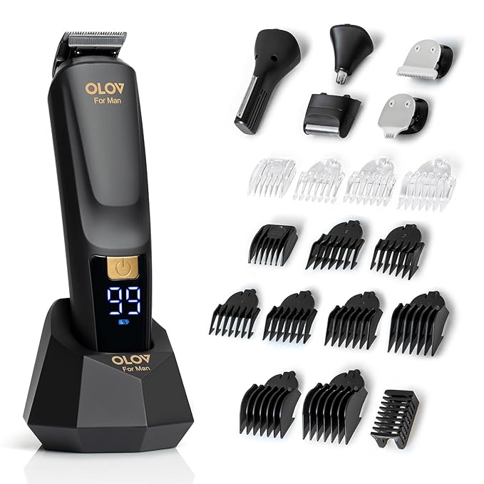 Beard Trimmer 21 Piece All-in-One Mens Grooming Kit and Hair Clipper Nose EarBody and Face Electric Razor with USB Recharge Dock