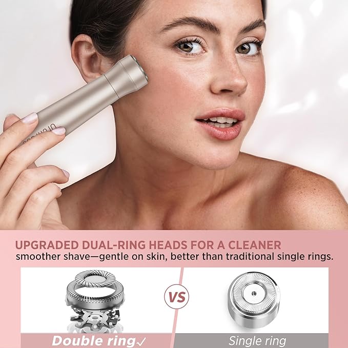 Electric Razor for Women Body: Rechargeable Painless Electric Shaver for Bikini Face Body Legs Underarms - 3-in-1 Blade and Rotary Shaving Head (Honey Gold)