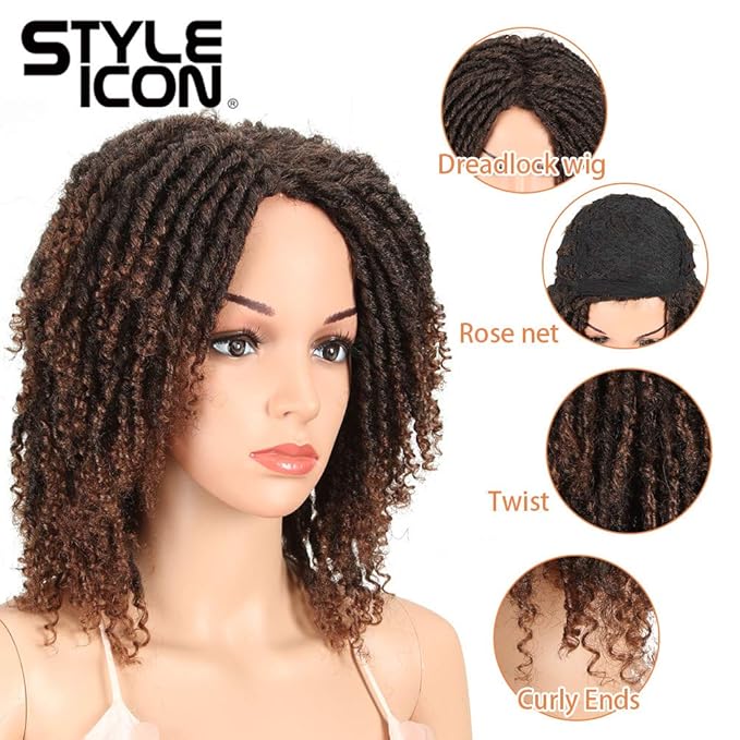 Style Icon 6 Short Dreadlock Wig Twist Wigs for Black Women Short Curly Synthetic Wigs (6 T1B/30)