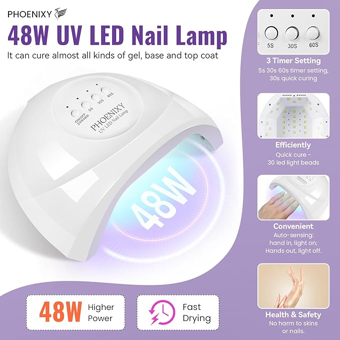 phoenixy 63 Pcs Gel Nail Polish Kit with U V light and Drill 50 Pcs Gel Polish with 5 Pcs Base Top Coat Manicure Starter Nail Polish Set Christmas Gifts for Women ST9017