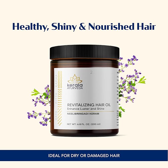 Kerala Ayurveda Neelibhringadi Keram Hair Growth Oil for Dry Scalp Curly Or Damaged Hair (6.8 fl Oz) | Coconut Oil For Hair Growth &amp Strengthening Roots | Ayurvedic Serum with Triple Milk Formula