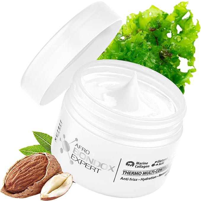 AFRO BRAZILIAN BONDOX Extra-Strong Hair Mask - Intense Hair Treatment for Afro Coarse &amp Curly Hair - Deep Repair &amp Frizz Control - With Almond &amp Shea Oils Seaweed - Formaldehyde Free - 2