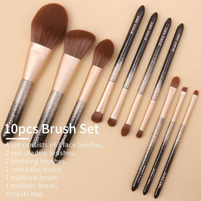 Natural Hair Makeup Brush Set Professional Sable Makeup Brushes Set with Case Natural Hair Brushes Makeup Set Glitter Make up Brushes Set Professional Natural Makeup Brushes - ORRA Black