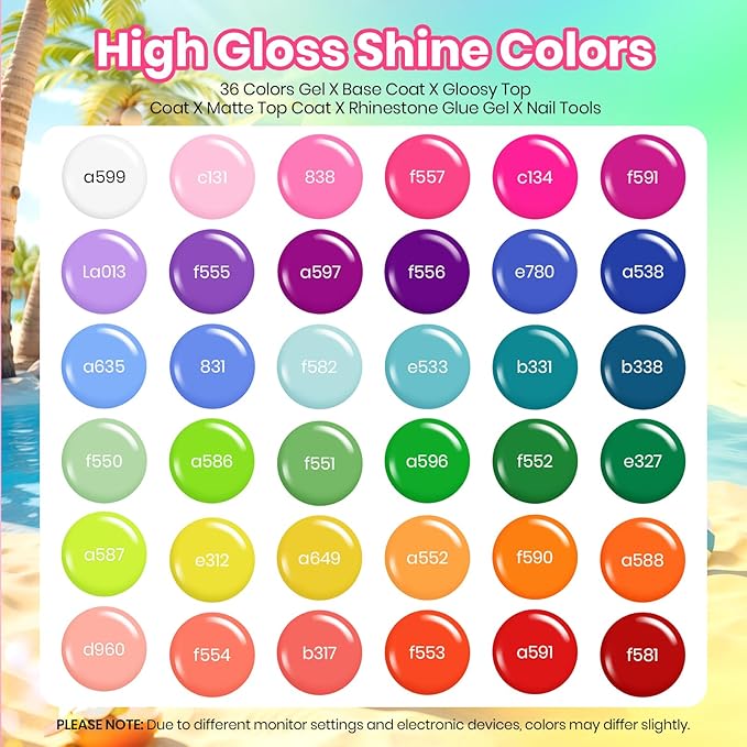 beetles Gel Polish Set - 36 Colors Neon Gel Nail Polish Pink Red Green Blue Yellow Nail Polish with 4Pcs Base Top Coat Soak off Colorful Holidays Collection UV Christmas Gifts for Women