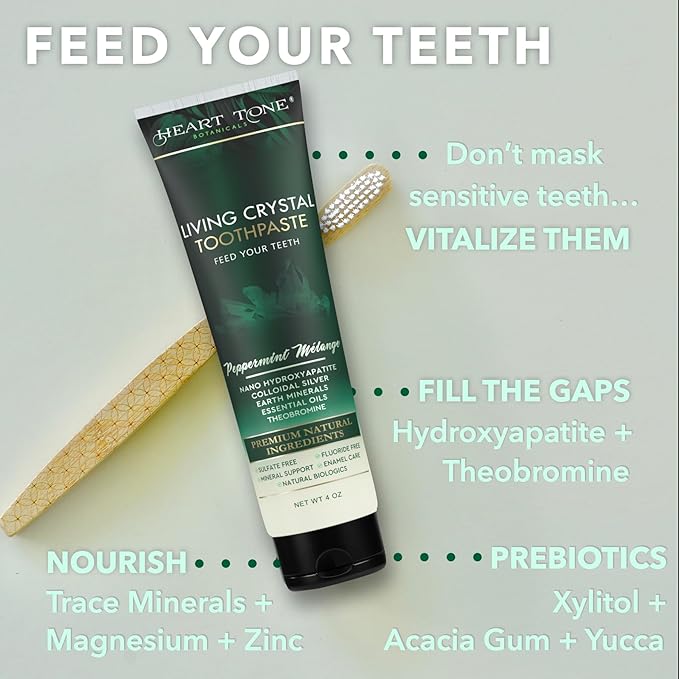 Living Crystal Toothpaste | Fluoride Free | Natural &amp Remineralizing Hydroxyapatite Toothpaste | Sensitive Teeth | Theobromine Strengthens Enamel | Minty Fresh