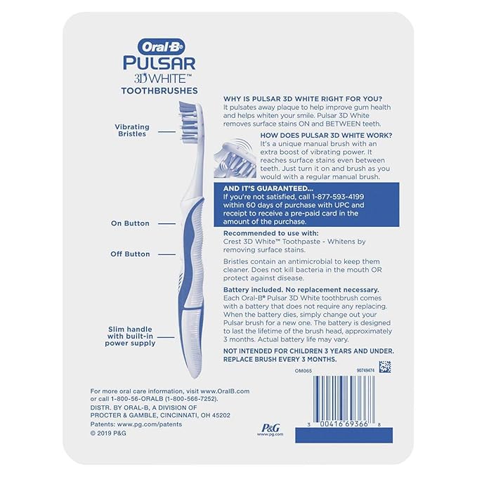 Oral-B Pulsar Vibrating Bristles Toothbrush Medium 4 Pack (Colors May Vary)