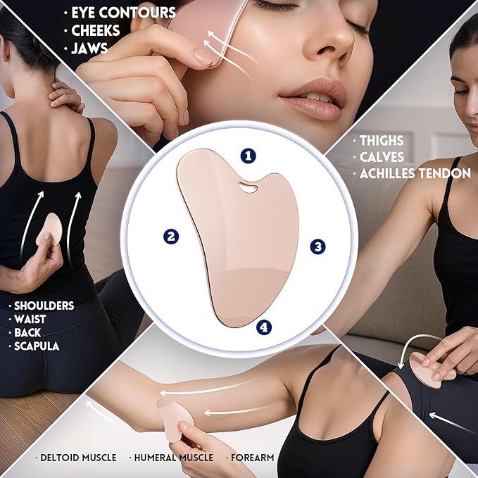 Yeamon Gua Sha Facial Tools and Face Roller Set Facial Massage Tool for Women?™s Skincare RoutineCooling Stainless Steel Face Sculpting Eyes Roller Guasha for Daily Use or Self-Care Gift for Women