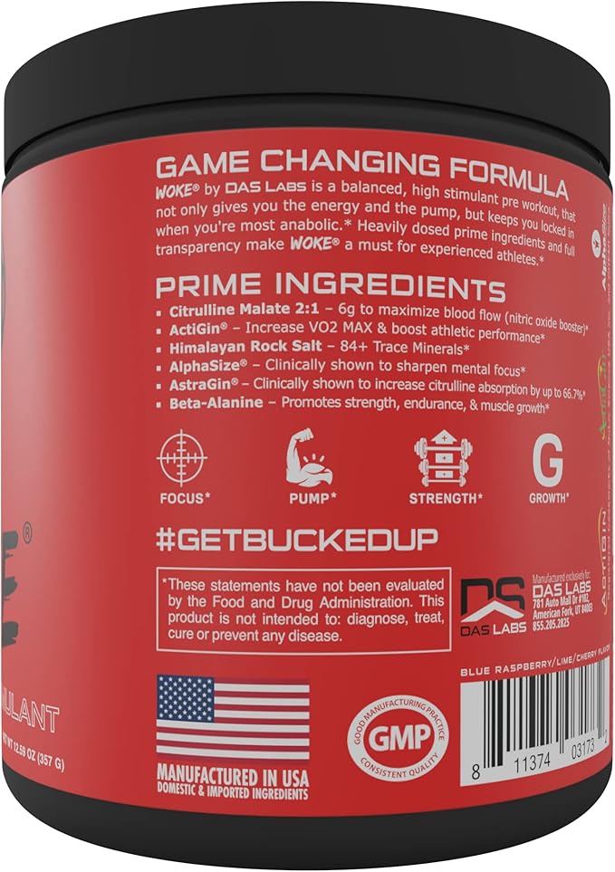 Bucked Up - Woke - HIGH STIM Pre Workout - Best Tasting - Focus Nootropic Pump Strength and Growth 30 Servings (Rocket Pop)