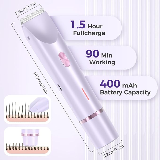 2025 New 2 in 1 Electric Shaver for Women 2 in 1 Double-Headed Waterproof Wet and Dry Dual Head Body Shaver Electric Trimmer for Women (Purple)