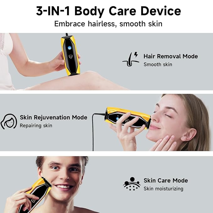 JOVS Laser Hair Removal 37°F Painless Hair Removal Device with Sapphire Ice-Cooling 3 in 1 Hair Removal &amp Skin Rejuvenation for Women and Men 8 Modes Skin Care for Whole Body Touch Screen