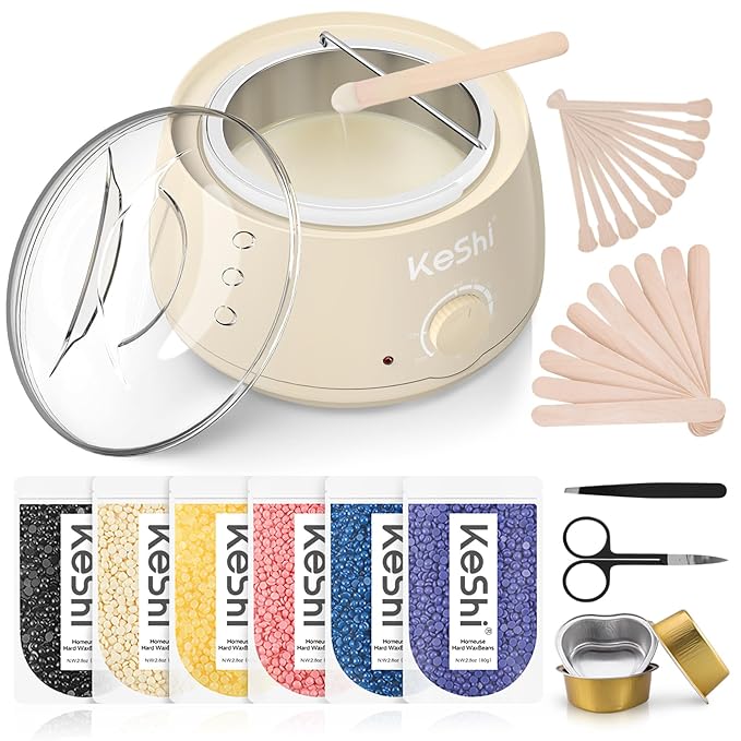 KeShi Waxing Kit Painless Hair Removal Wax Warmer with 6 Bags Hard WaxBeans for Full Body Legs Face Eyebrows &amp Bikini? Ideal for Both Women &amp Men(Cream)