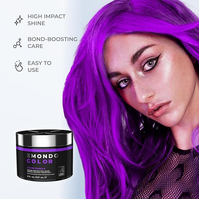 XMONDO Color Super Purple Depositing Mask &amp Semi-Permanent Purple Dye | Infused with Bond Booster Technology &amp Hyaluronic Acid for Nourishment Revitalization &amp Repair Vegan Formula 8 Fl