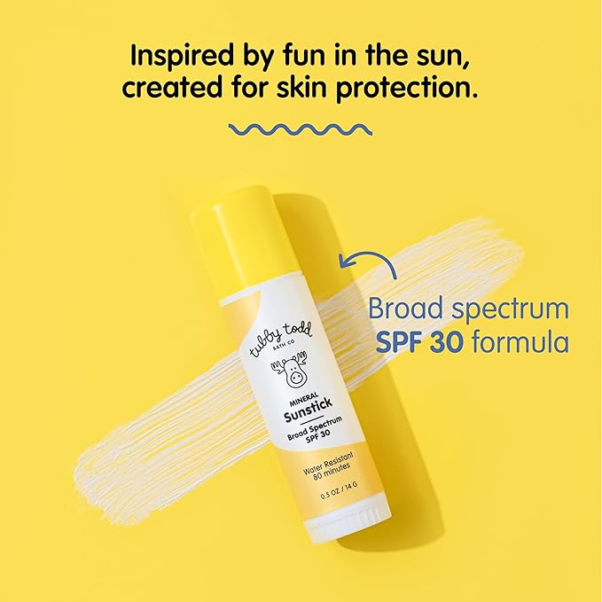 TUBBY TODD Mineral Sunstick - Broad Spectrum SPF 30 Sunscreen for Kids - Water-Resistant Stick Sunscreen for Body &amp Face - Safe for Sensitive Skin - 2 Pack 0.5 oz